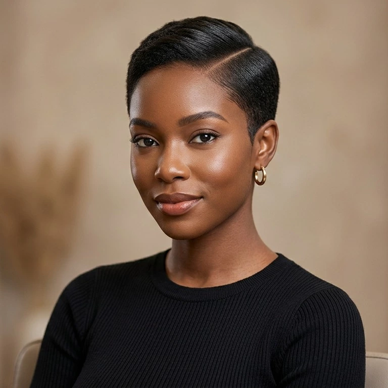 sculpted side-part crop for black women with sleek contour and close short shape