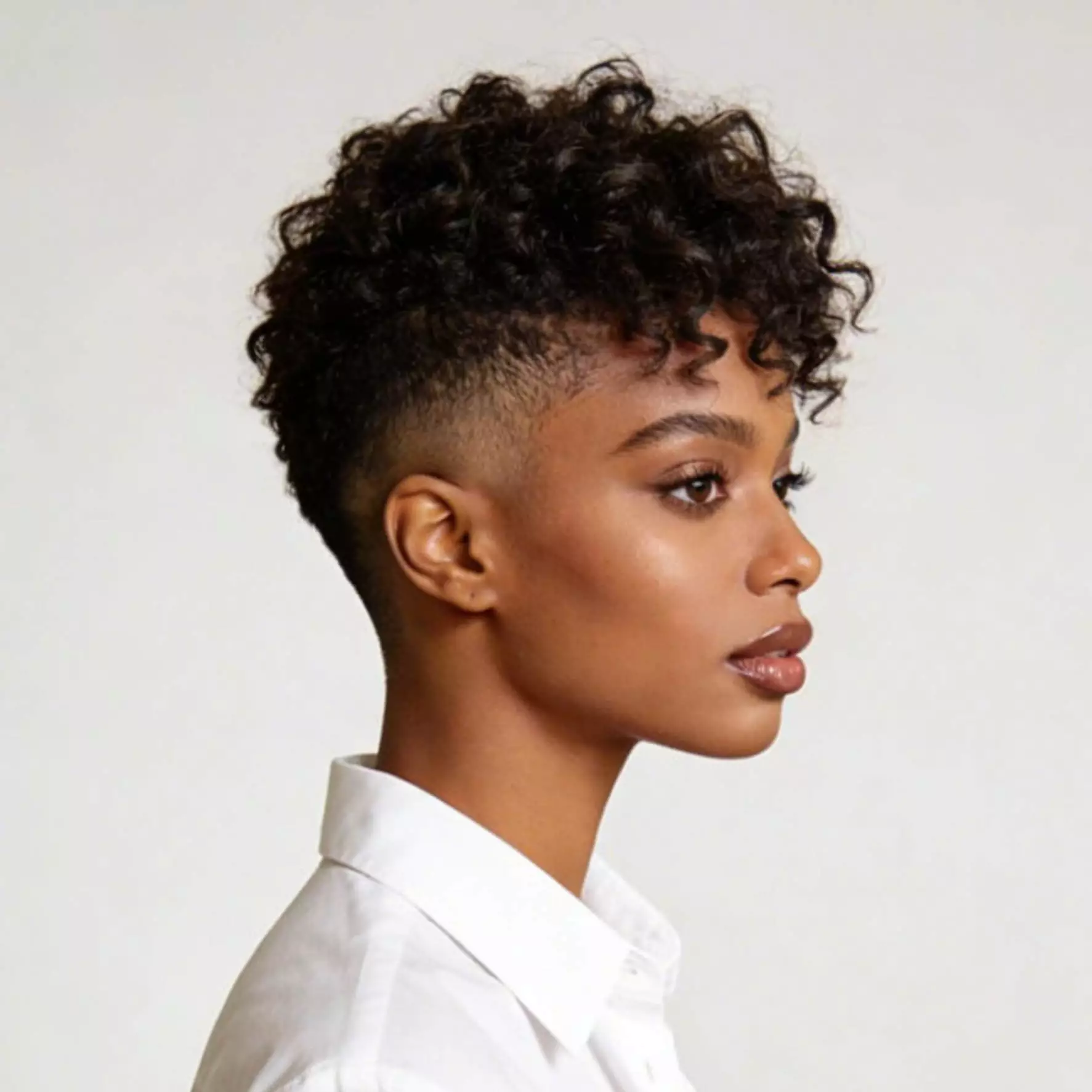 short curls with undercut for black women featuring textured top and closely cut sides