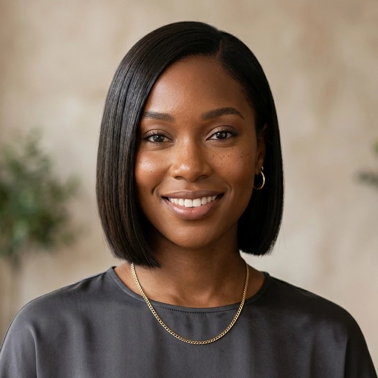 sleek chin-length bob for black women with neat jawline framing and smooth finish