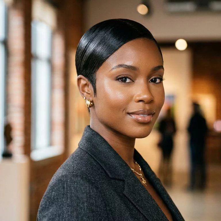 sleek molded pixie for black women with smooth contour and close polished finish