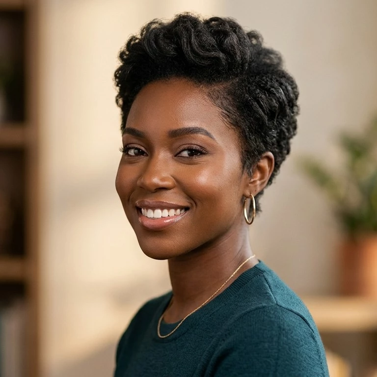 soft textured pixie for black women with airy crown volume and a softer short silhouette
