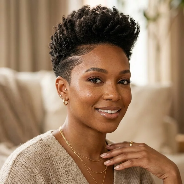 tapered cut with crown volume for black women and a lifted textured top