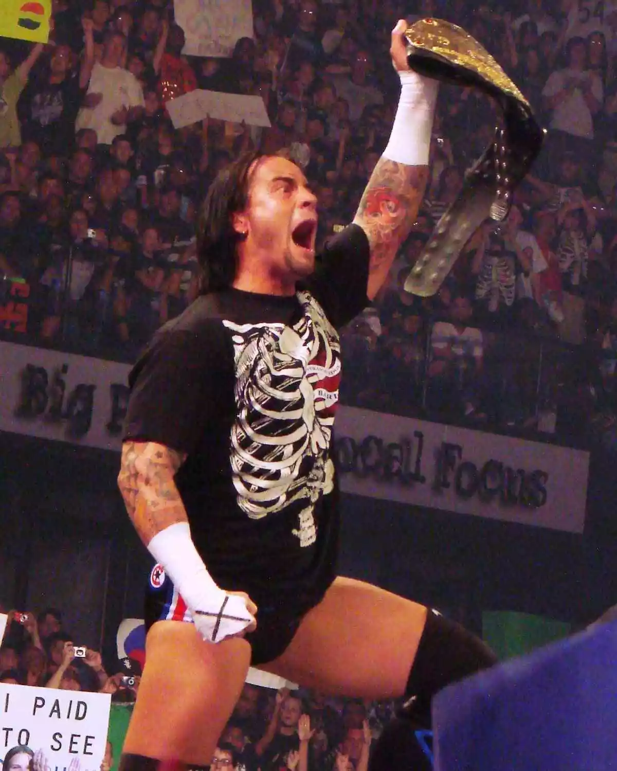CM Punk long hair hero placeholder — gritty texture, clean outline, arena-ready silhouette