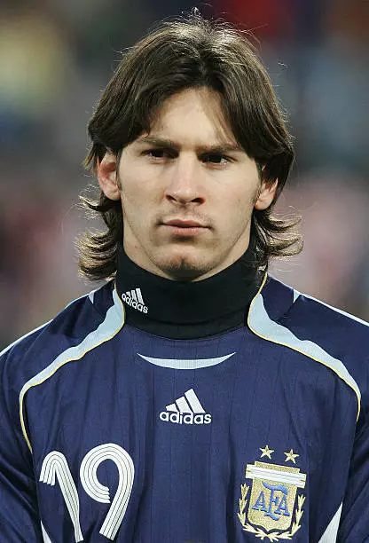 Young Messi long hair Barcelona era