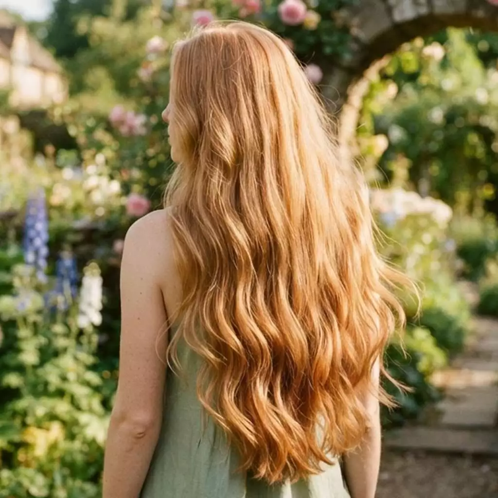Soft strawberry blonde long hair outdoors