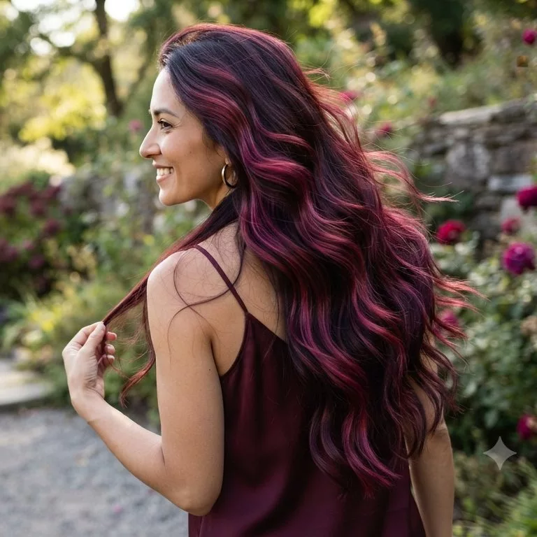 Cherry Cola, Dark Burgundy, Magenta on long hair