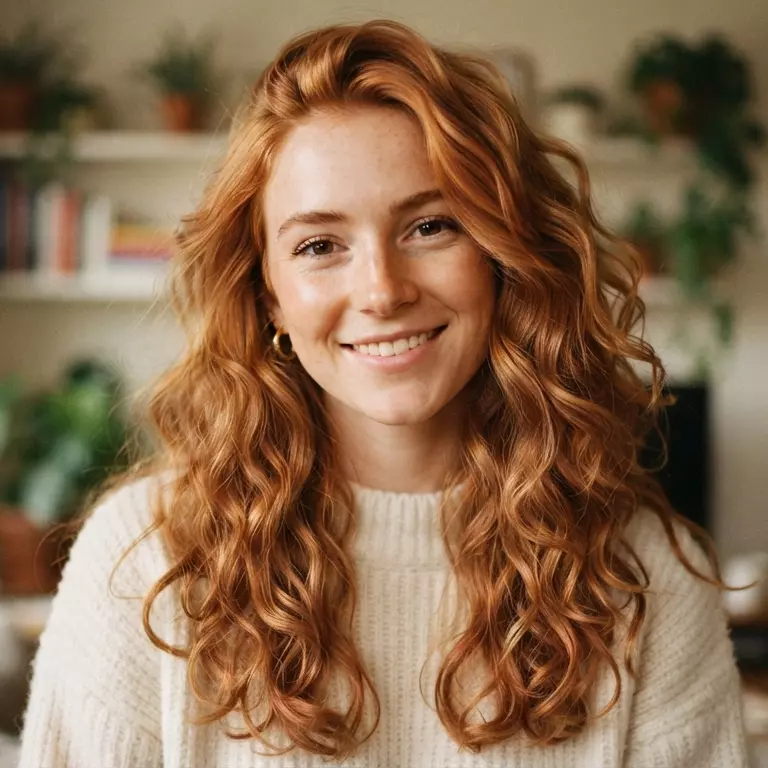 Natural ginger copper hair with loose curls