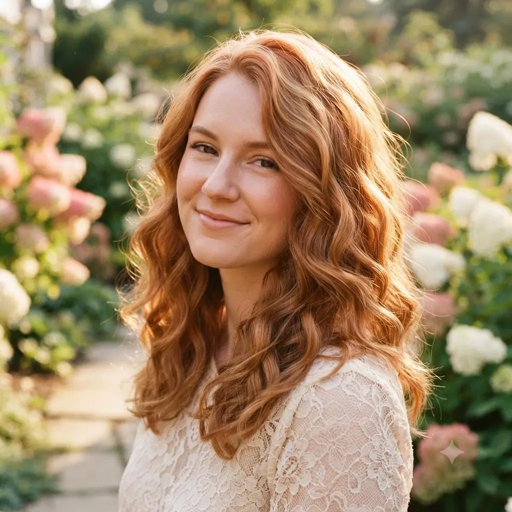 Strawberry copper hair with soft romantic waves