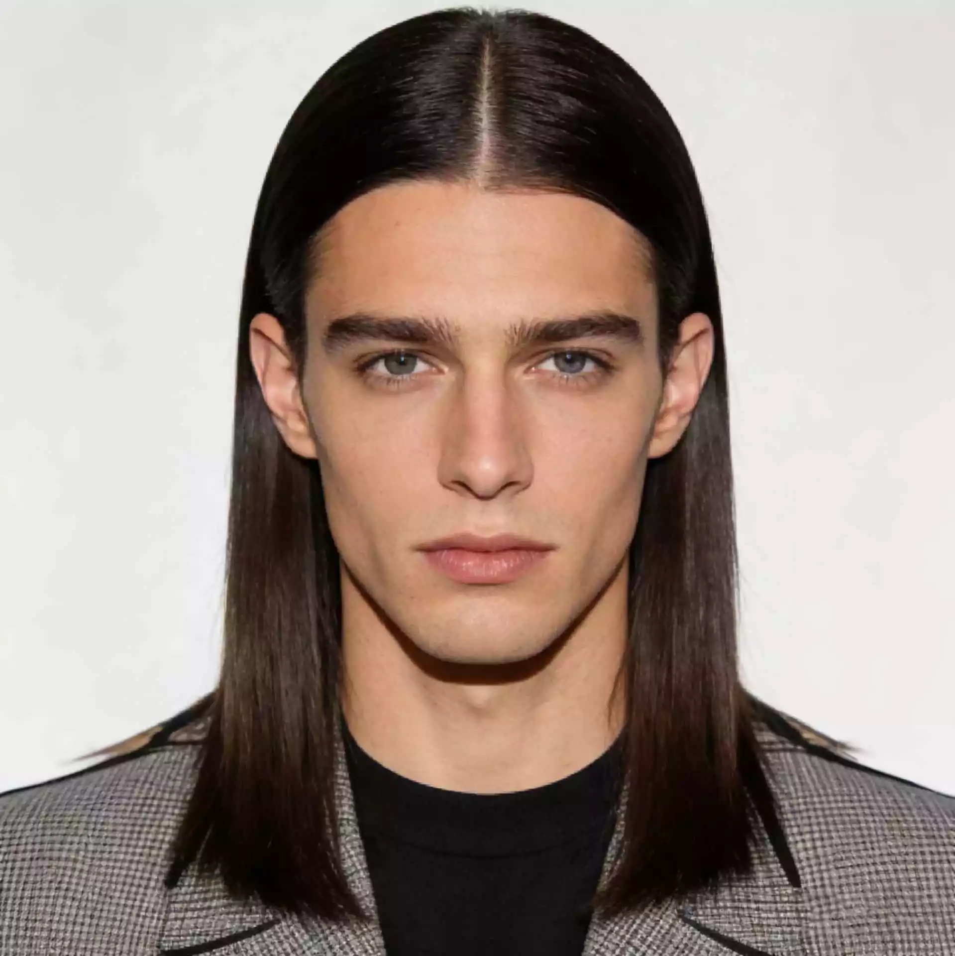 middle part long straight hair men — shoulder-length middle part with balanced straight shape