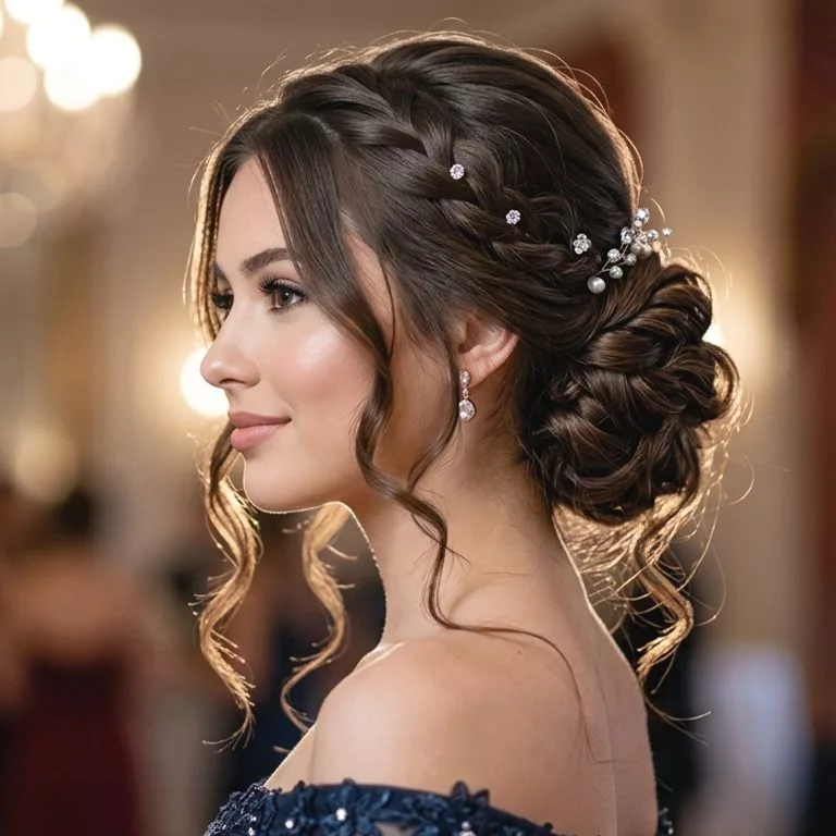 elegant low bun prom updo hairstyle for long hair
