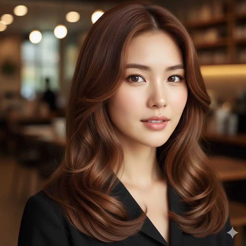 long hair wavy hairstyle — Korean airy S-waves with face-framing contour layers, soft blowout finish, natural shine