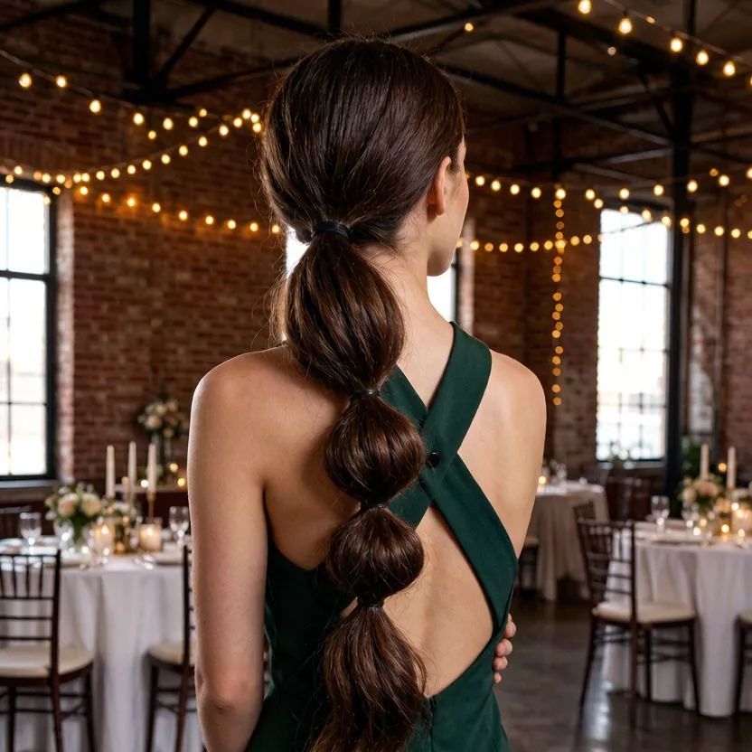 Bubble ponytail wedding guest hairstyle