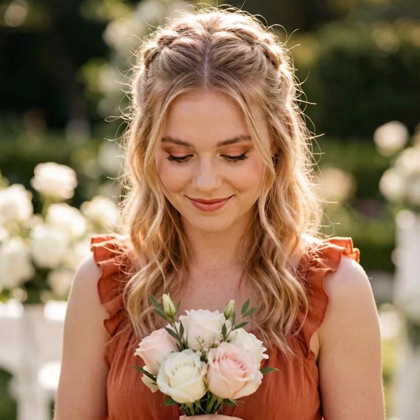 Romantic half-up half-down hairstyle for wedding guest