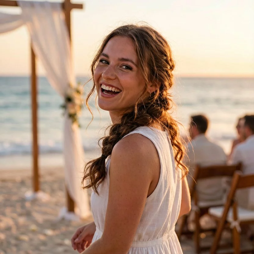 Loose side braid wedding guest hairstyle for long hair